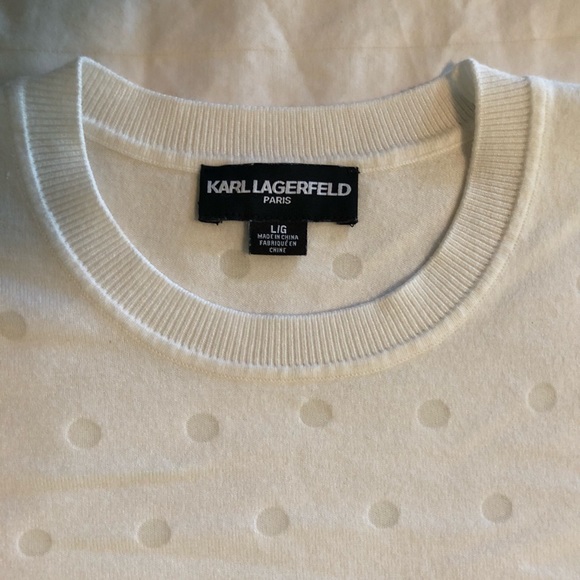Karl Lagerfeld Paris Soft White Polka Dot Knit Top Sz L - Picture 2 of 3